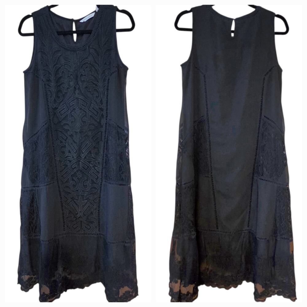 Soft Surroundings Suri Black Lace Embroidered Midi Dress Sleeveless sz S
